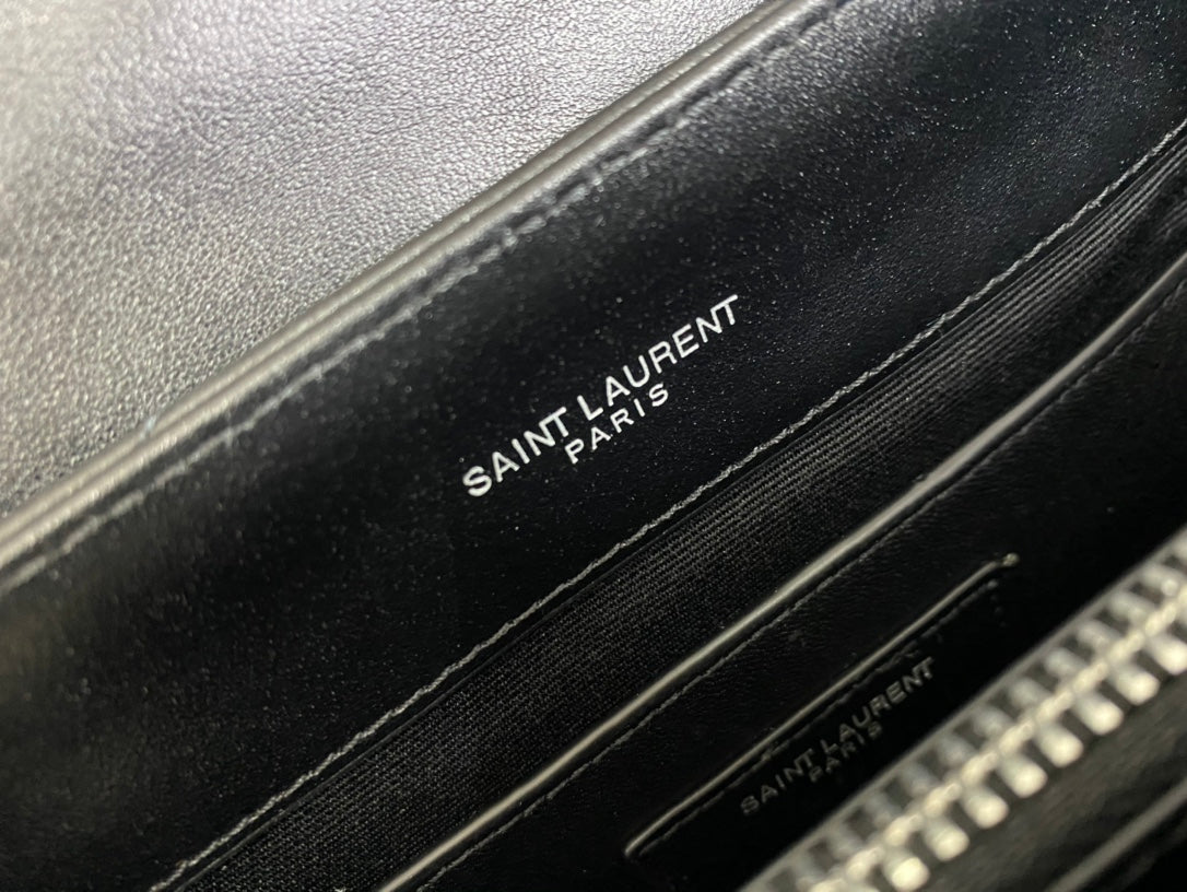 Saint Laurent Loulou Medium Chain Bag in Matelassé "Y" Leather - Black with Silver Hardware