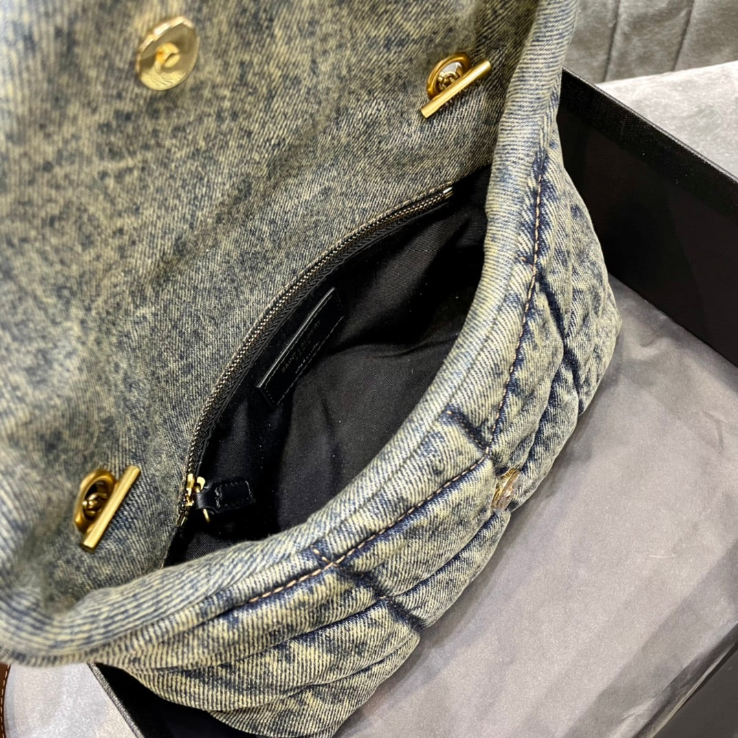 Saint Laurent Puffer Small Bag in Quilted Vintage Denim