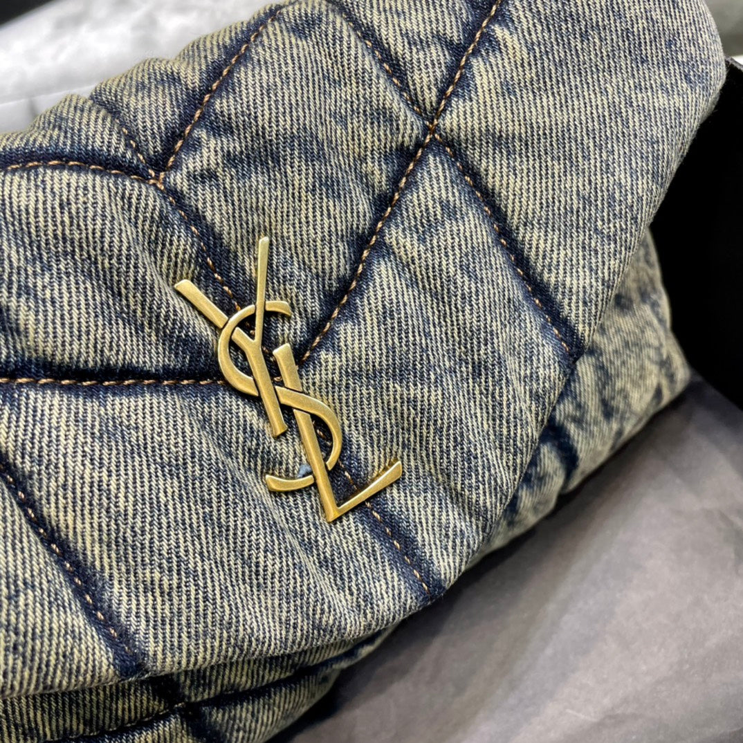 Saint Laurent Puffer Small Bag in Quilted Vintage Denim