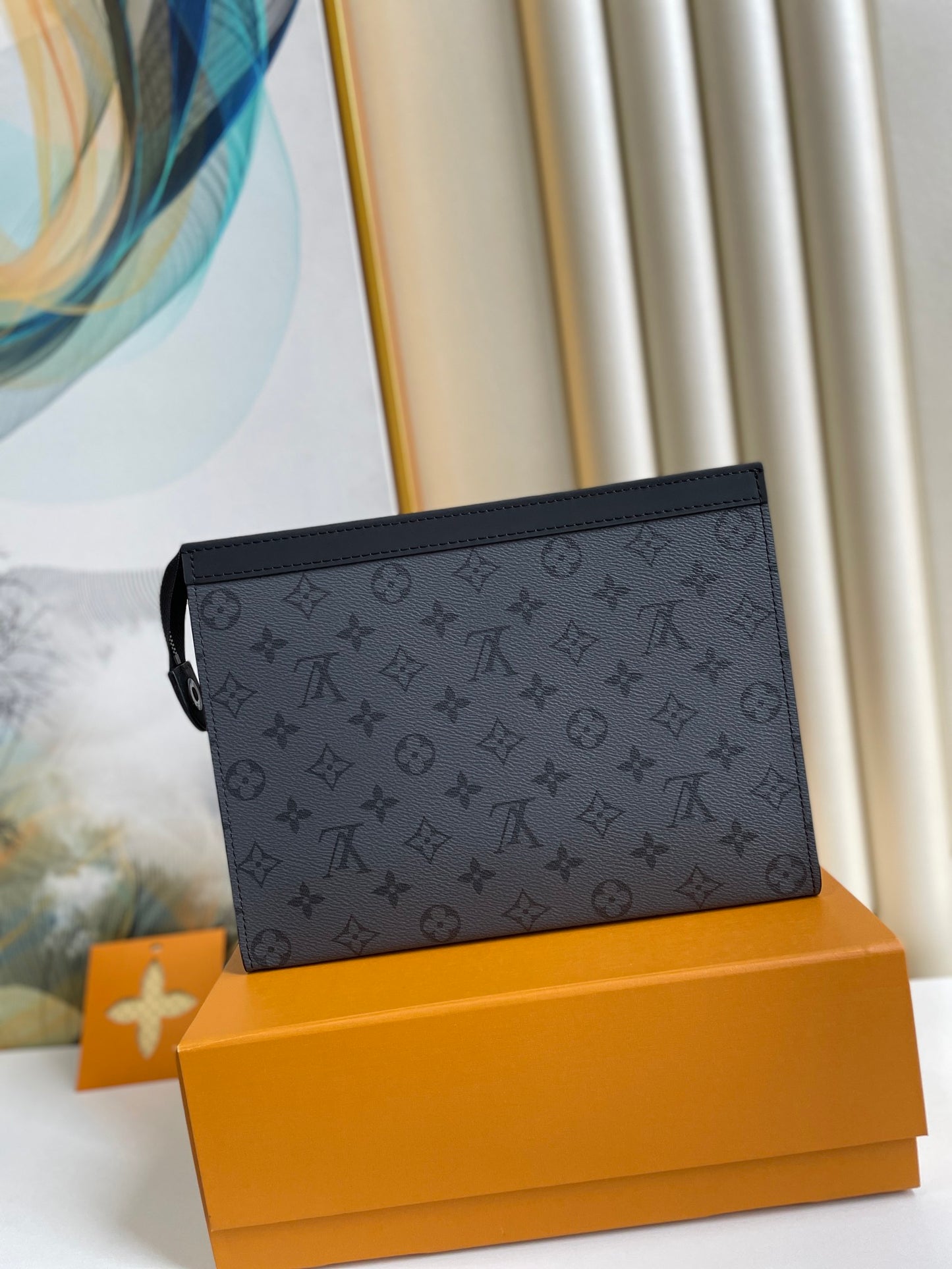 Louis Vuitton Pochette Voyage MM Monogram Eclipse Canvas Men's Clutch Bag - Grey/Black