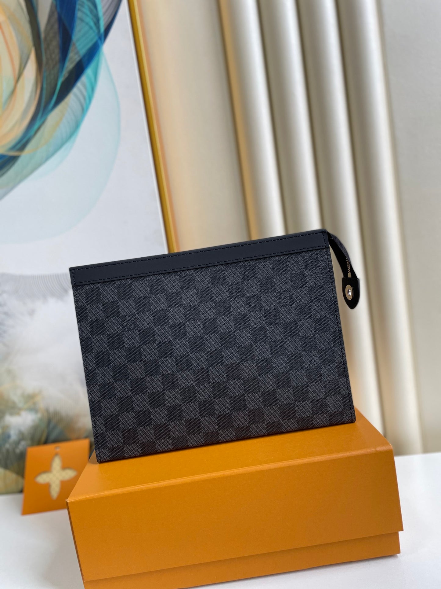 Men's Checkerboard Damier Graphite Style Clutch Bag - Pochette Voyage MM Toiletry Pouch