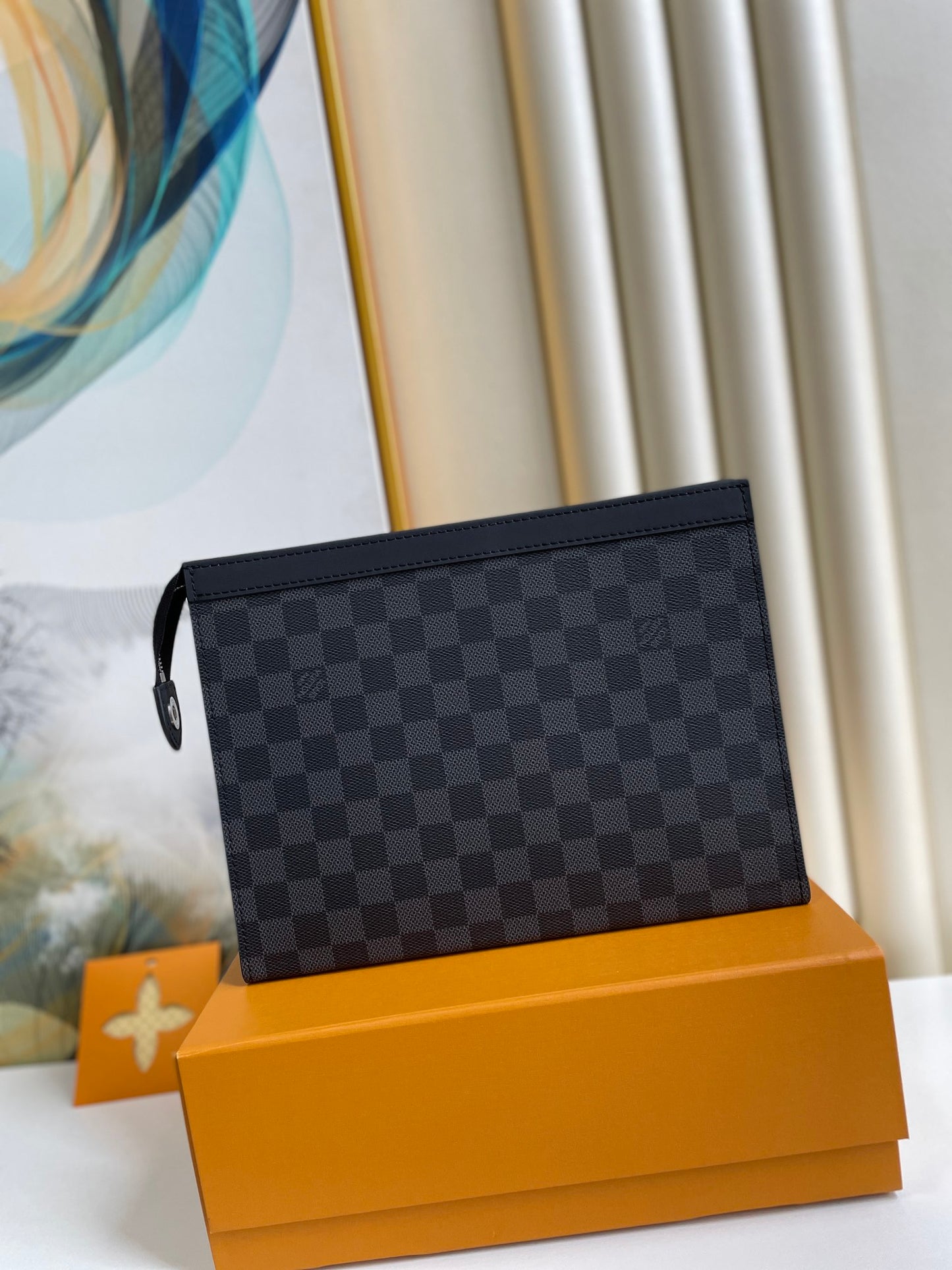Men's Checkerboard Damier Graphite Style Clutch Bag - Pochette Voyage MM Toiletry Pouch