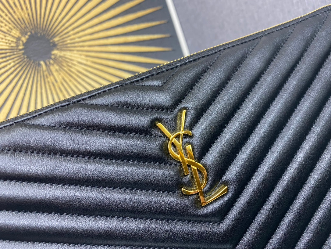 Saint Laurent Monogram Matelassé Quilted Leather Pouch - Black
