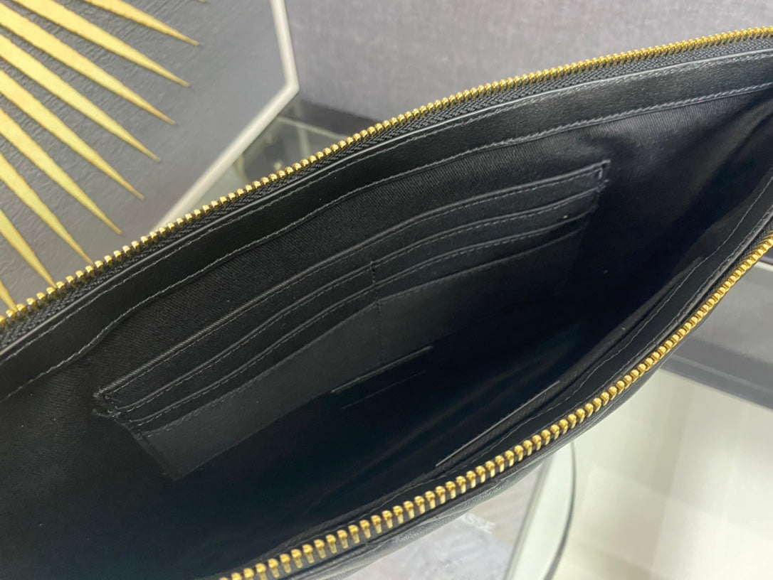 Saint Laurent Monogram Matelassé Quilted Leather Pouch - Black