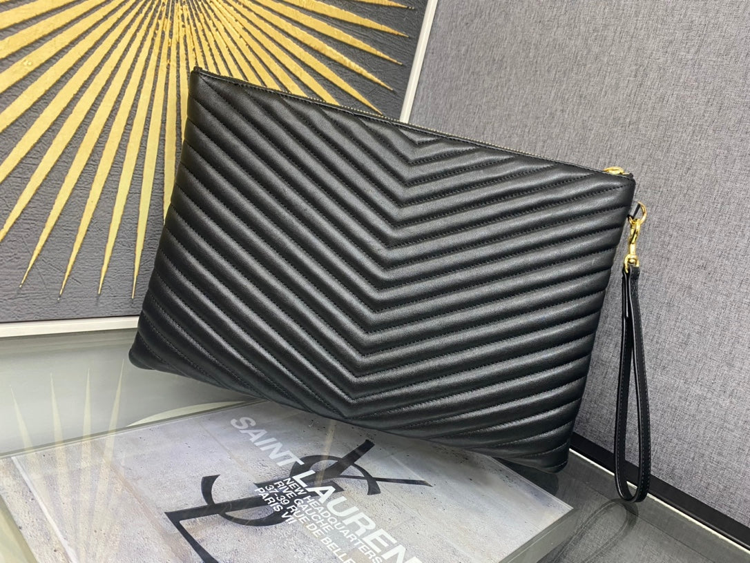 Saint Laurent Monogram Matelassé Quilted Leather Pouch - Black