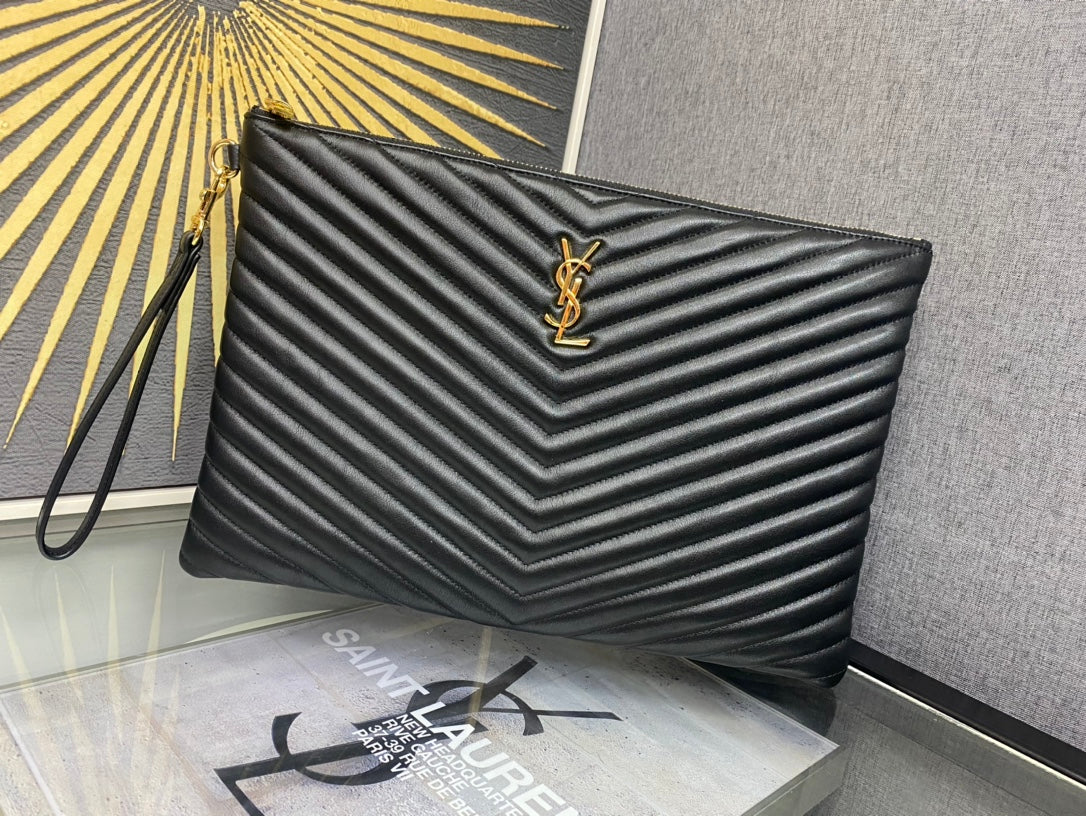 Saint Laurent Monogram Matelassé Quilted Leather Pouch - Black