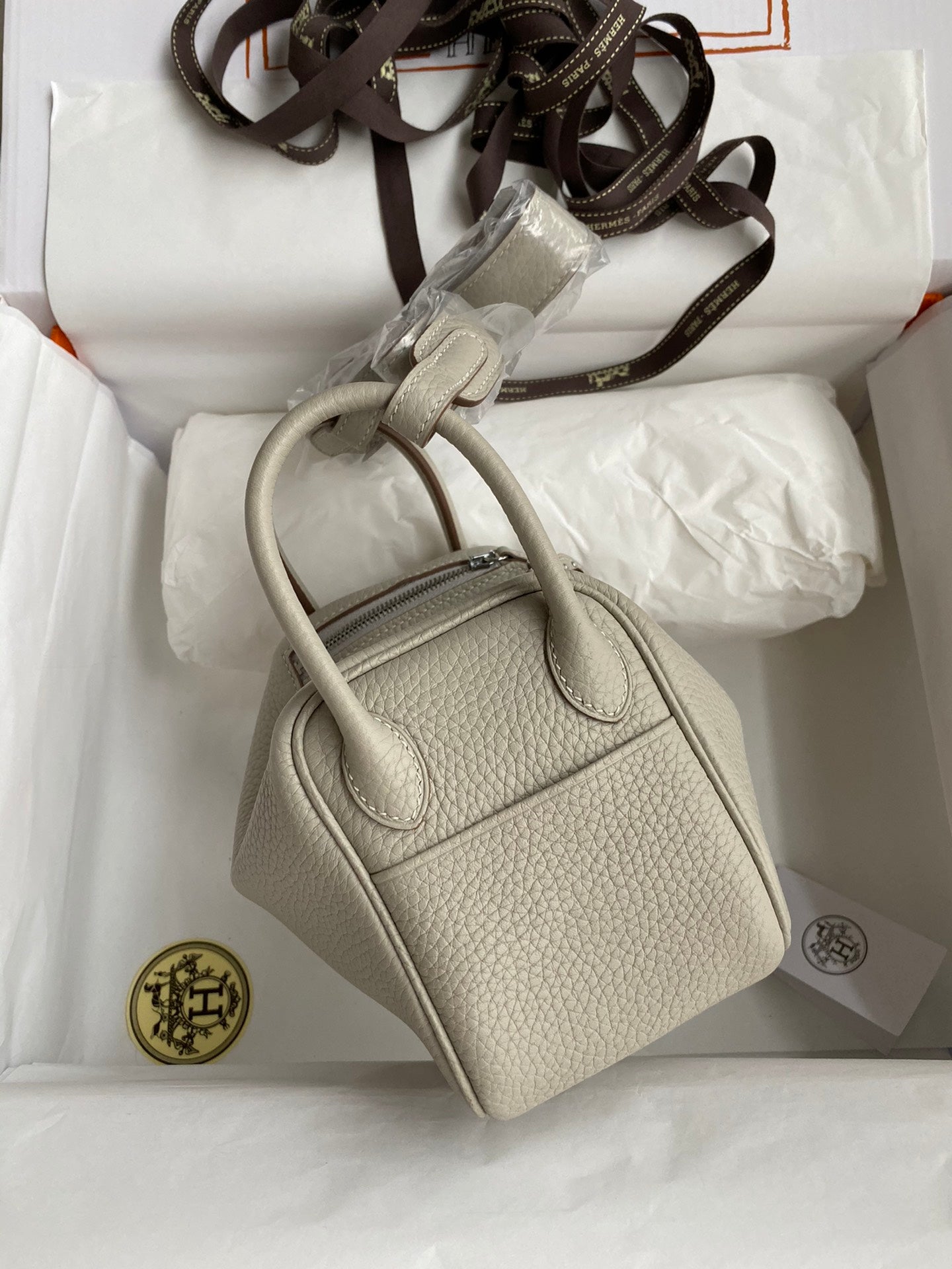 Luxury Mini Pebbled Leather Handbag - Elegant Off-White Crossbody Bag with Top Handles