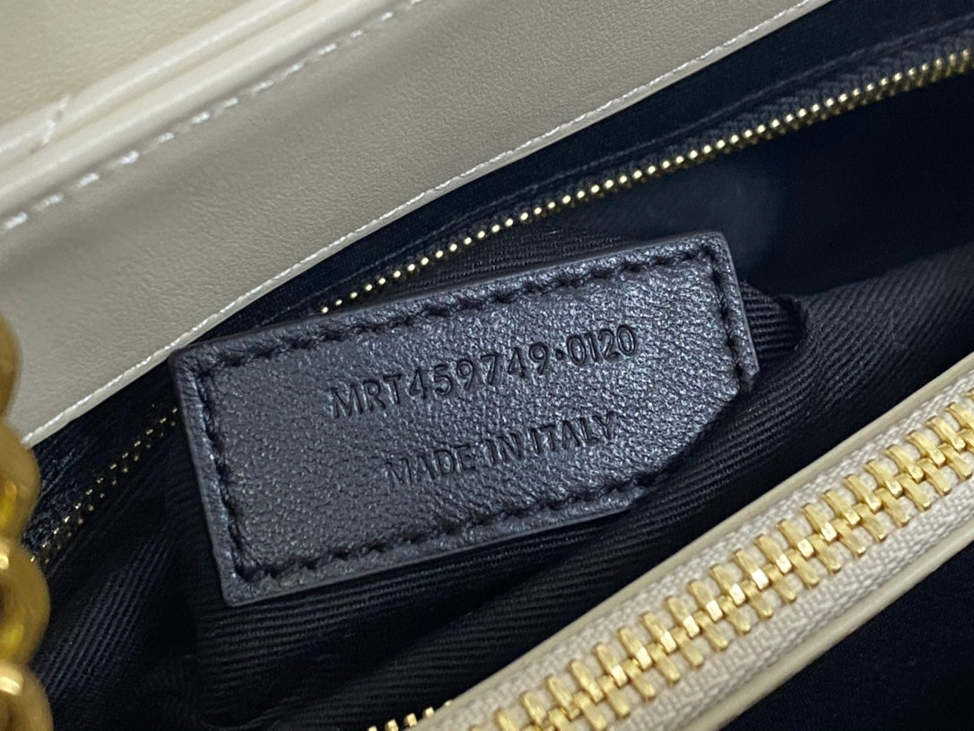 Saint Laurent Loulou Small Shoulder Bag in Quilted Leather - Cream with Gold Hardware