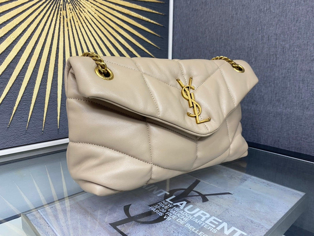 Saint Laurent Loulou Puffer Medium Chain Bag in Quilted Lambskin - Beige