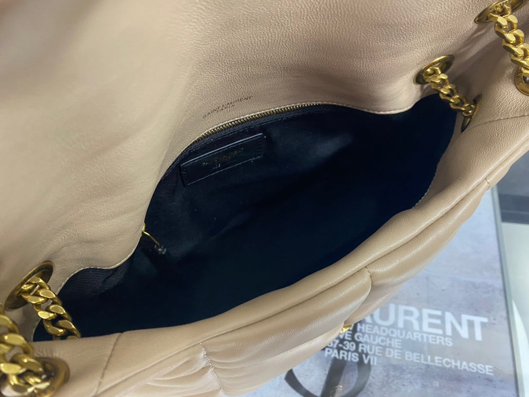 Saint Laurent Loulou Puffer Medium Chain Bag in Quilted Lambskin - Beige
