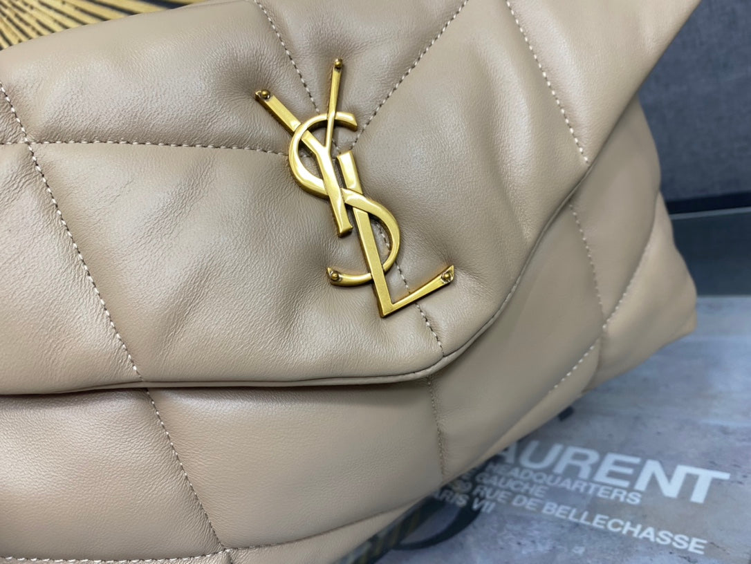 Saint Laurent Loulou Puffer Medium Chain Bag in Quilted Lambskin - Beige
