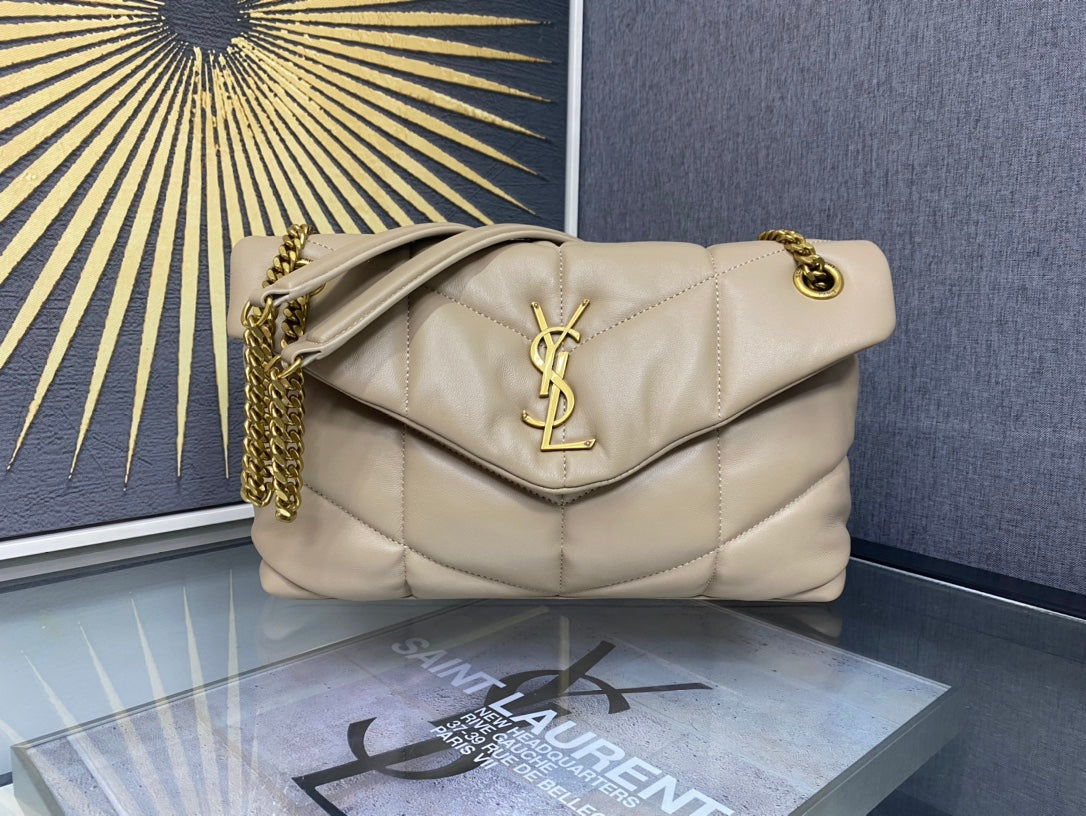 Saint Laurent Loulou Puffer Medium Chain Bag in Quilted Lambskin - Beige