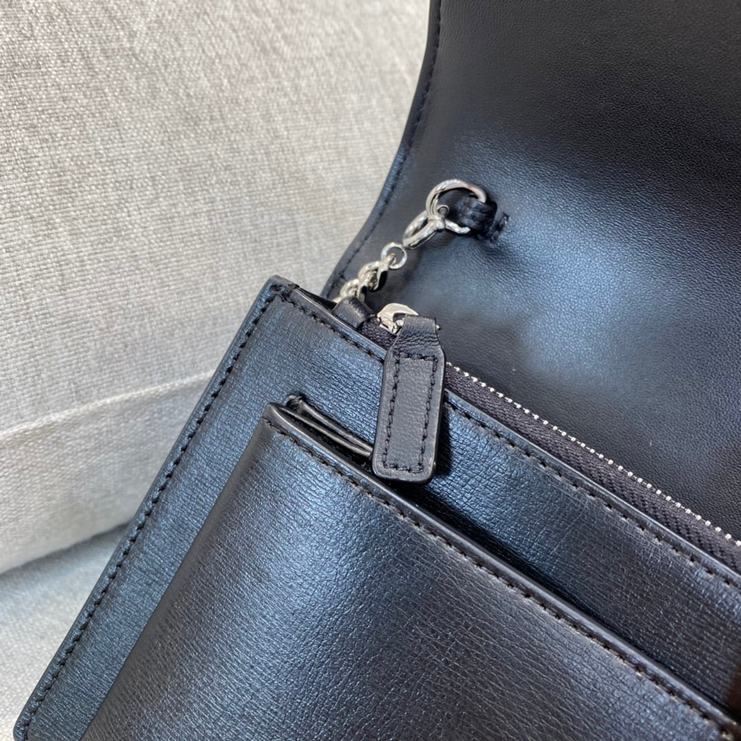 Saint Laurent Sunset Medium Shoulder Bag in Black Leather with Silver Hardware