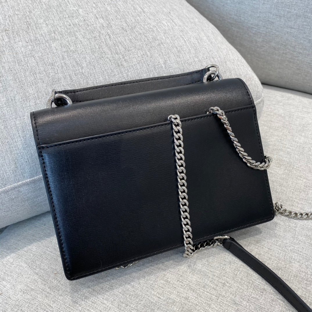 Saint Laurent Sunset Medium Shoulder Bag in Black Leather with Silver Hardware