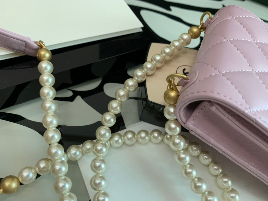 Chanel Quilted Lambskin Phone Holder with Pearl Strap - Light Pink