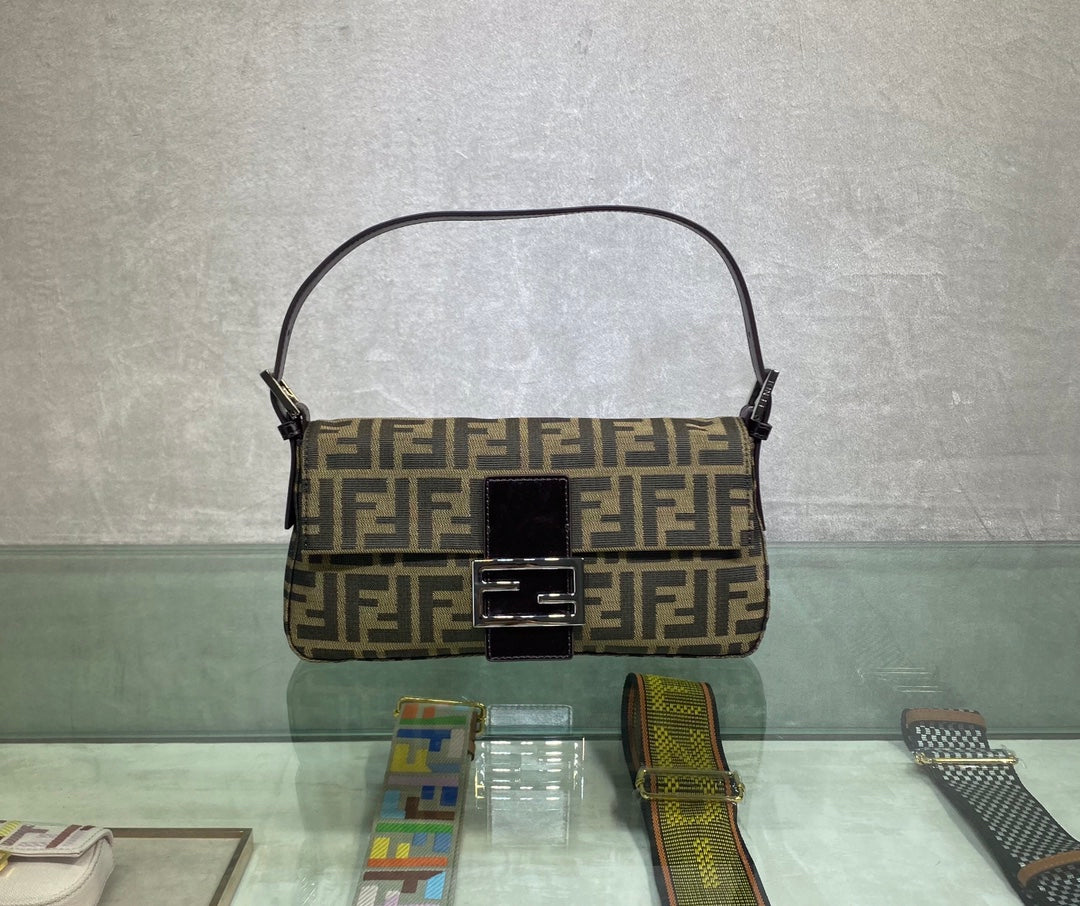 Fendi Baguette Bag in Brown FF Motif Canvas with Leather Trim