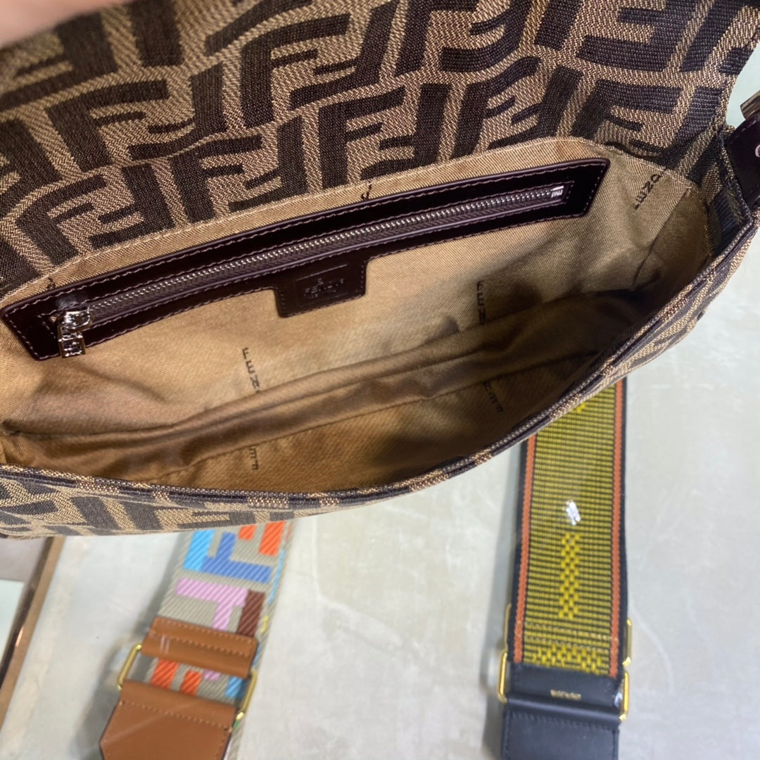 Fendi Baguette Bag in Brown FF Motif Canvas with Leather Trim