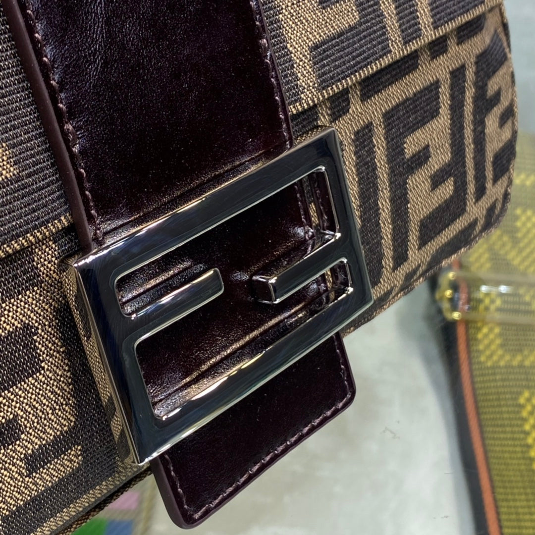 Fendi Baguette Bag in Brown FF Motif Canvas with Leather Trim