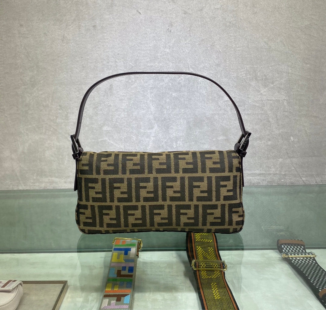 Fendi Baguette Bag in Brown FF Motif Canvas with Leather Trim