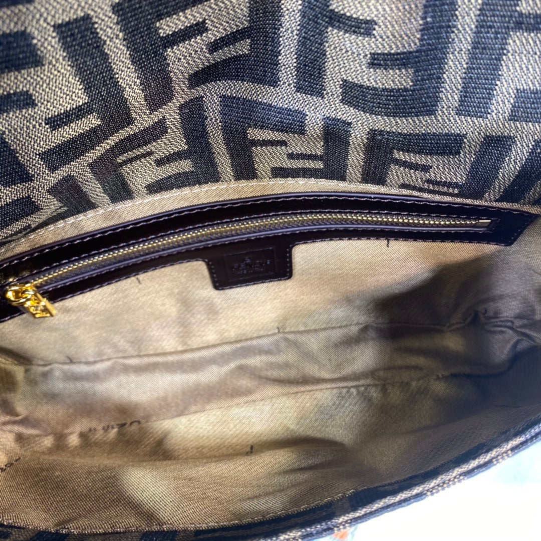 Fendi Baguette Bag with FF Monogram Canvas and Gold-Tone Hardware
