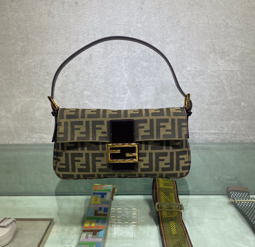 Fendi Baguette Bag with FF Monogram Canvas and Gold-Tone Hardware