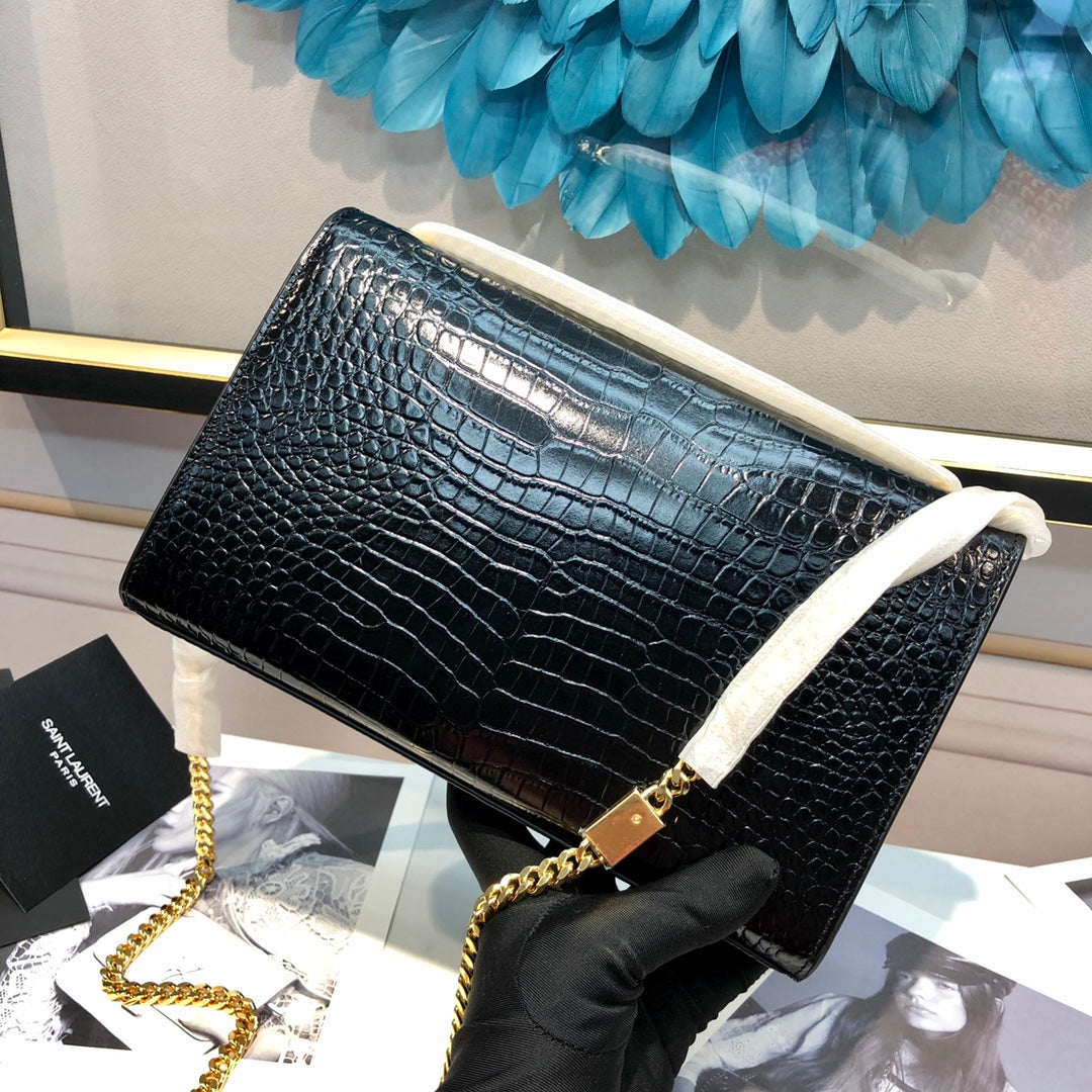 Saint Laurent Kate Tassel Shoulder Bag - Black Croc-Embossed Leather