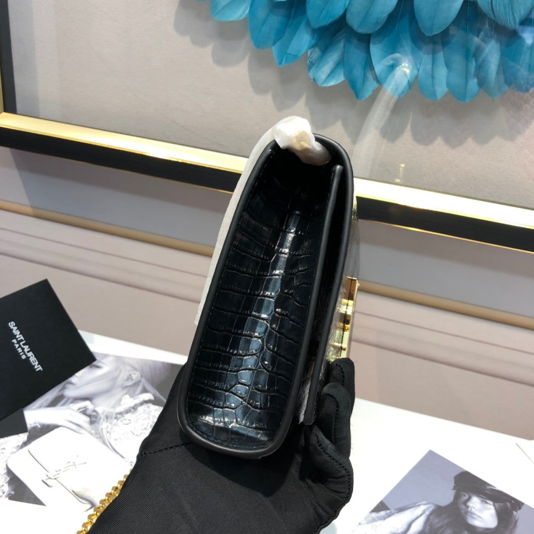 Saint Laurent Kate Tassel Shoulder Bag - Black Croc-Embossed Leather