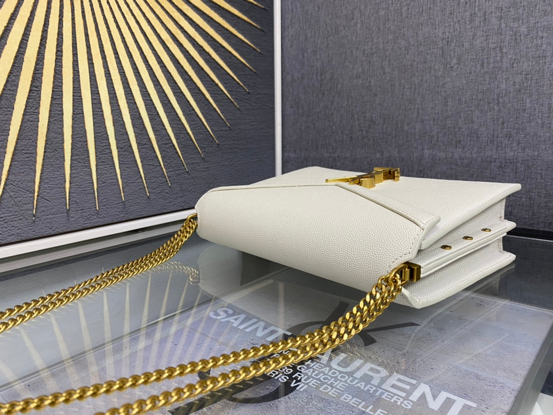 Saint Laurent Cassandra Envelope Shoulder Bag in White Leather with Gold Hardware