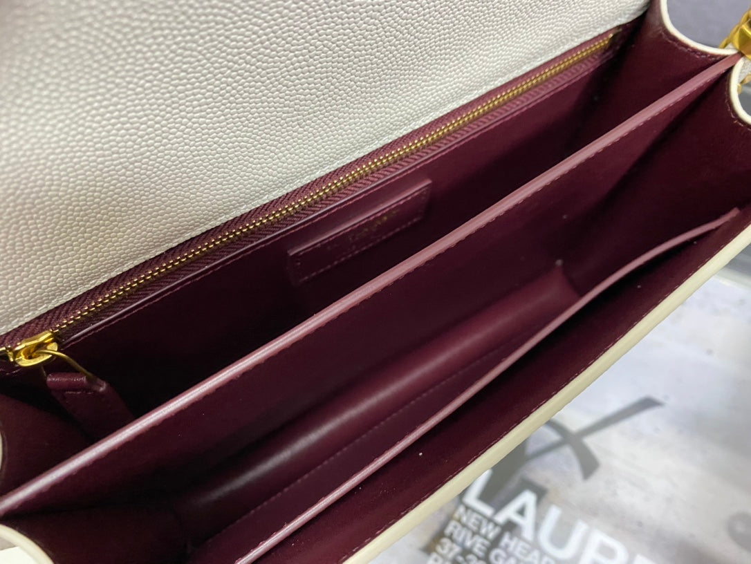 Saint Laurent Cassandra Envelope Shoulder Bag in White Leather with Gold Hardware