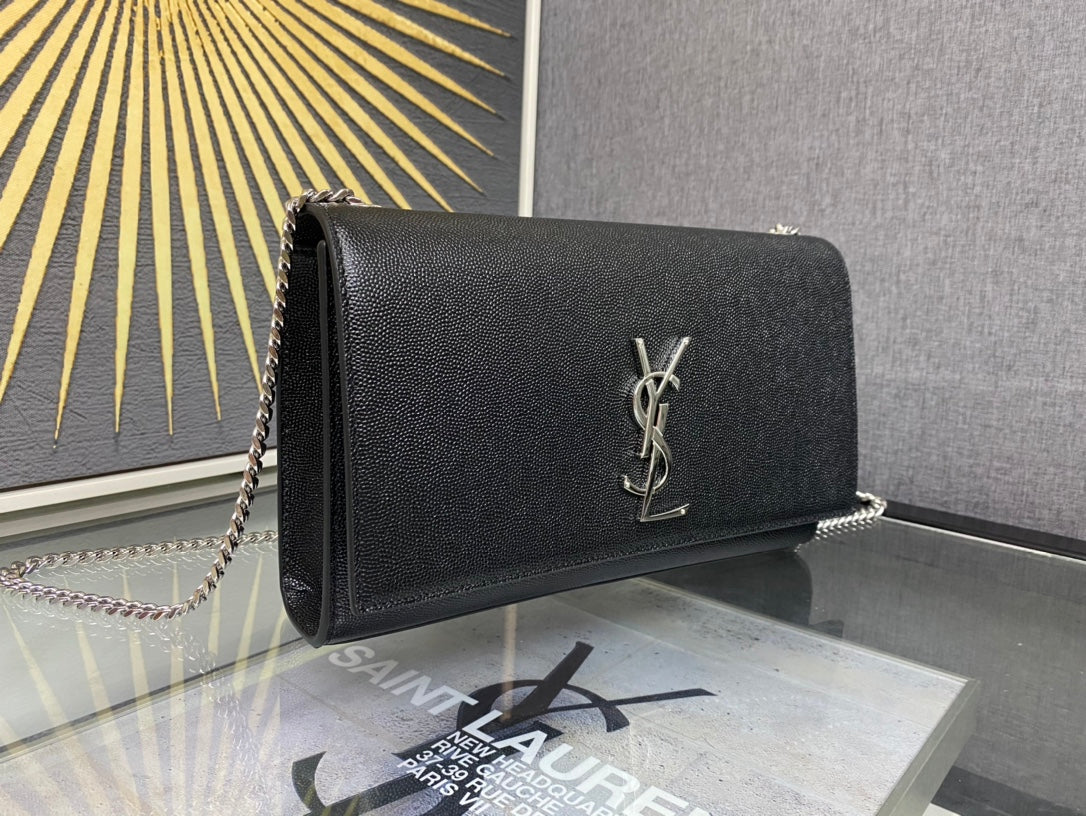 Saint Laurent Monogram Wallet on Chain - Black Leather Crossbody Bag