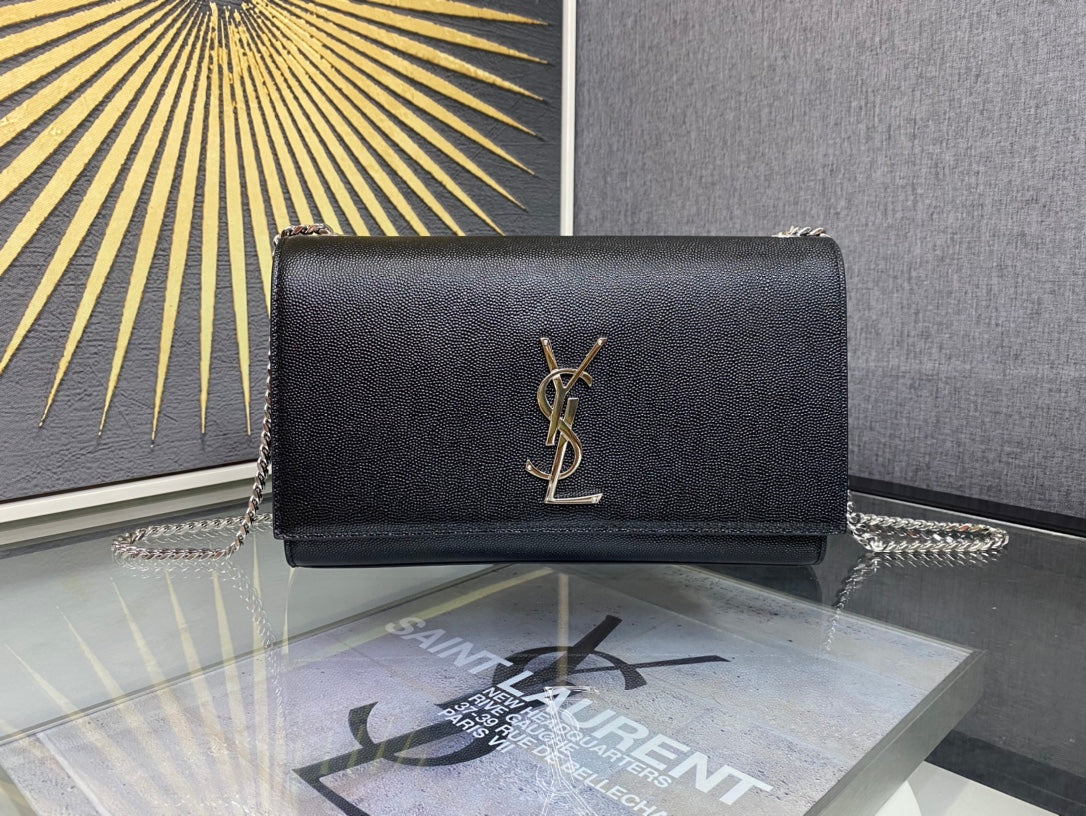 Saint Laurent Monogram Wallet on Chain - Black Leather Crossbody Bag