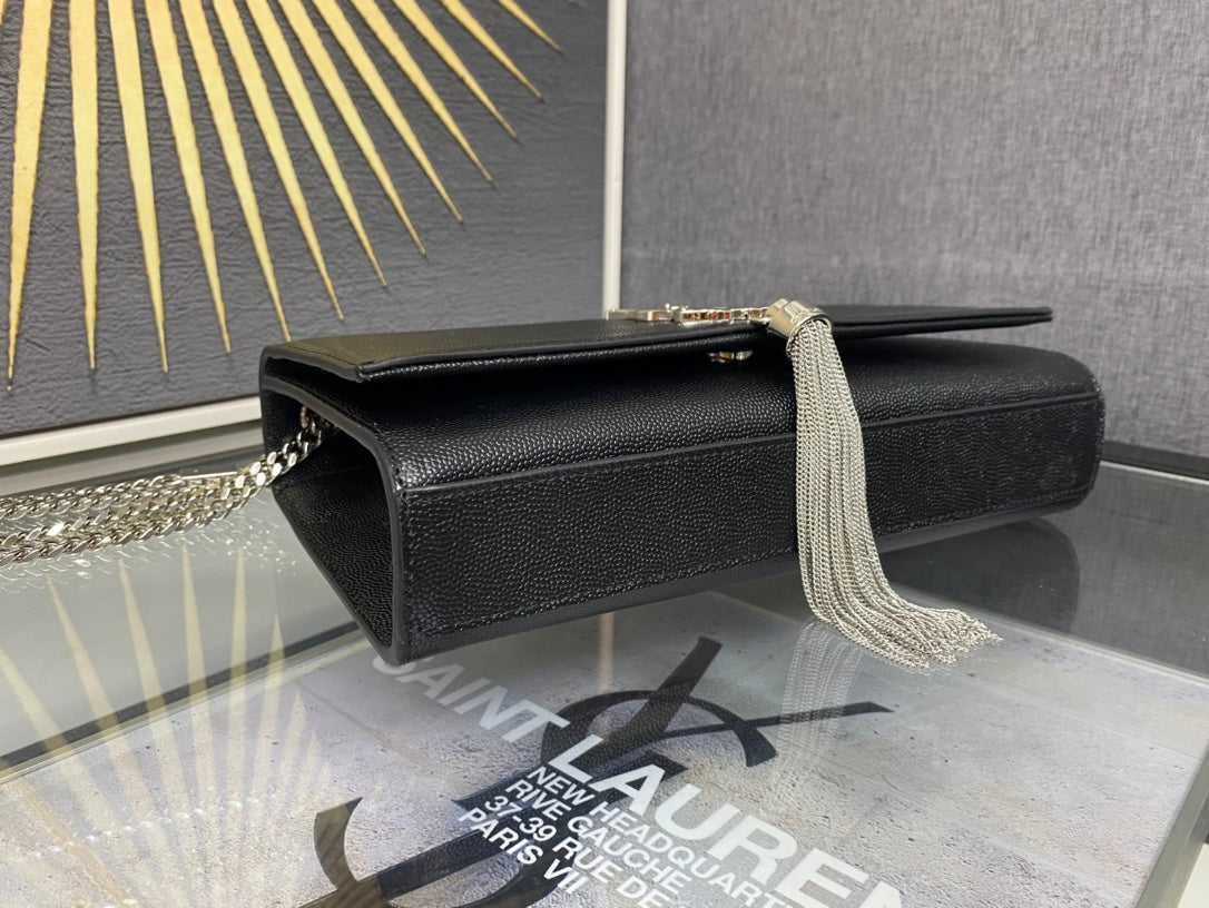 Saint Laurent Kate Medium Monogram Shoulder Bag with Tassel - Black Grain de Poudre Leather