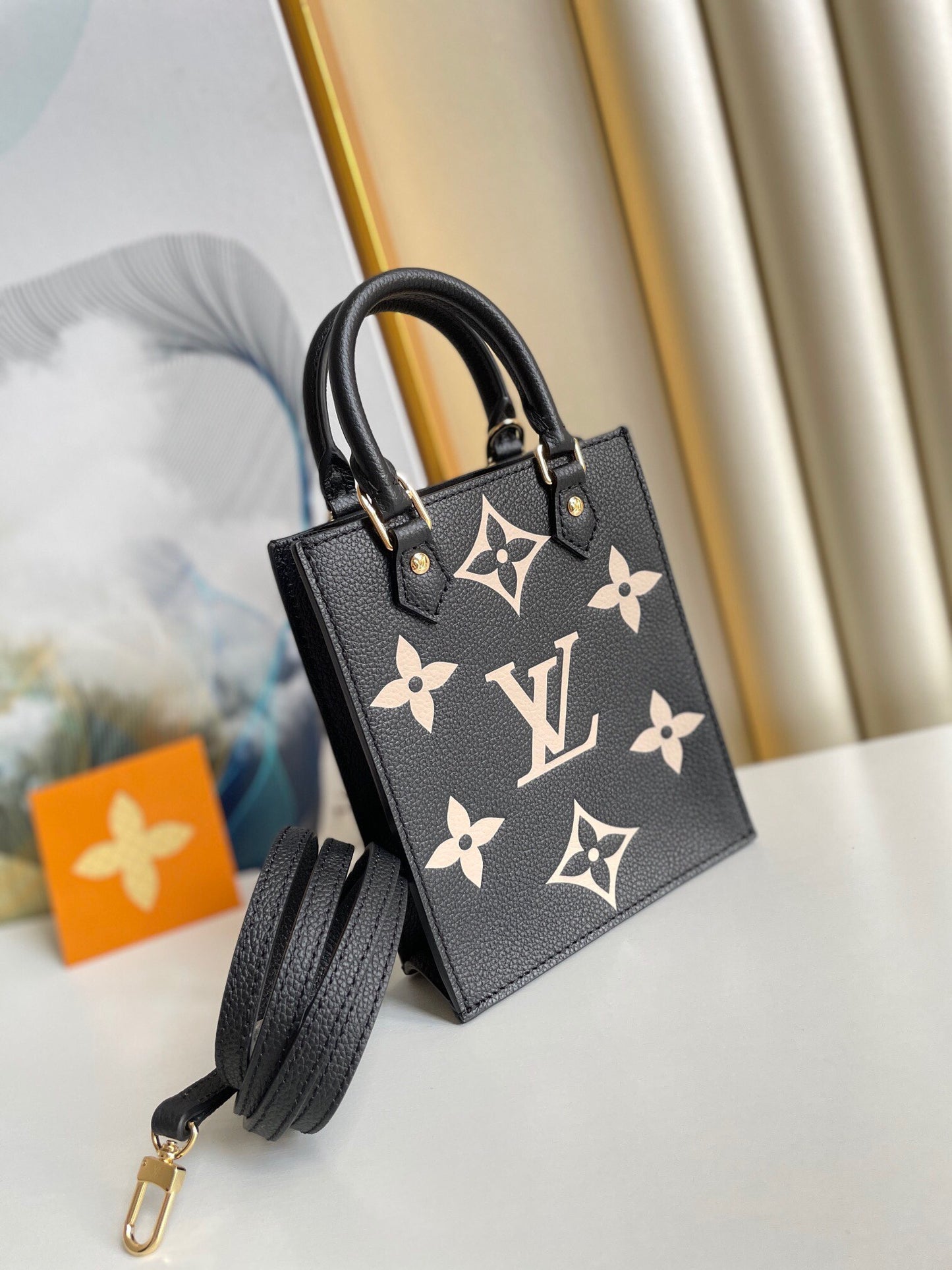 Louis Vuitton Petit Sac Plat Monogram Empreinte Black/Cream Leather Tote Bag