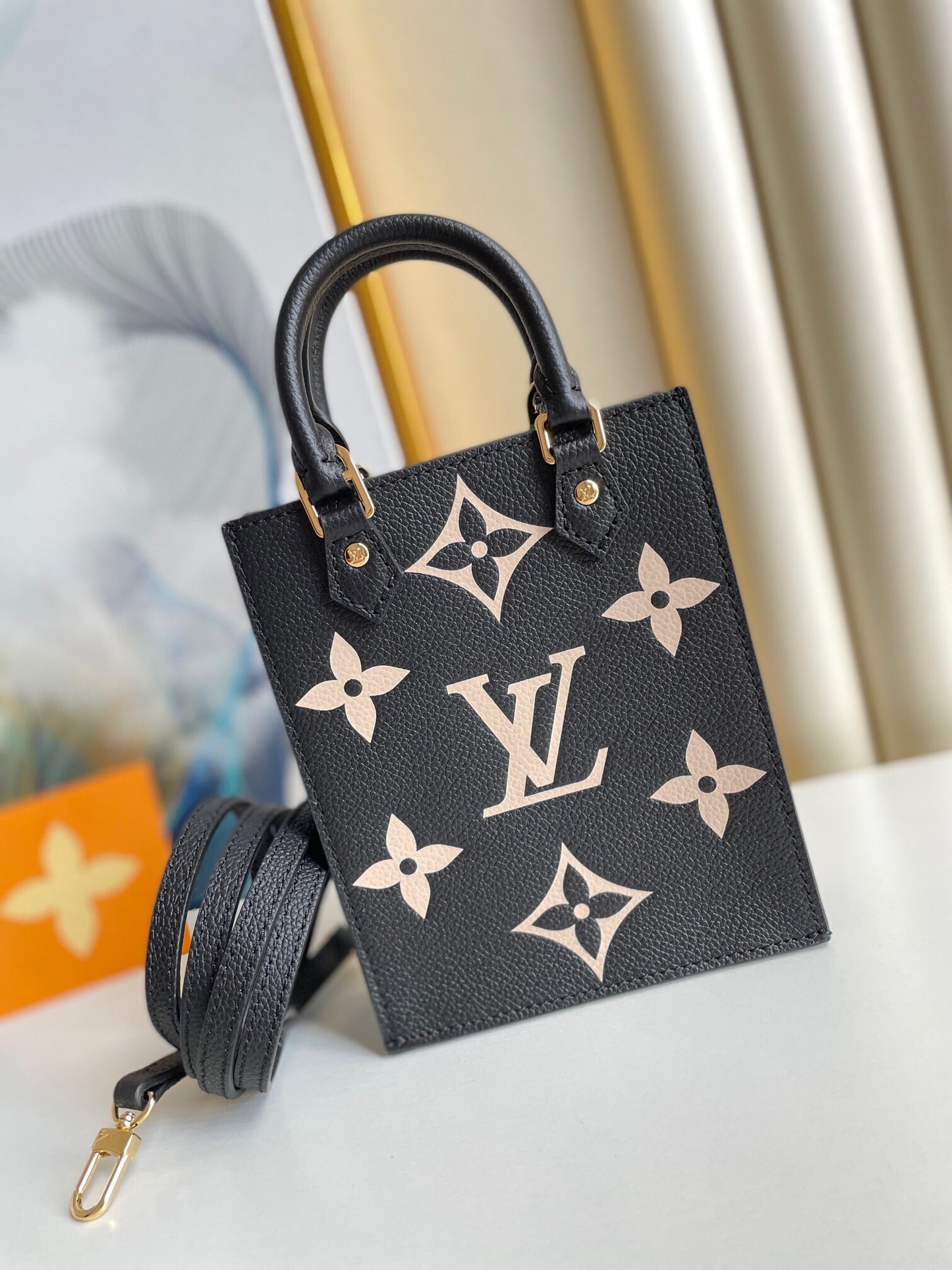 Louis Vuitton Petit Sac Plat Monogram Empreinte Black/Cream Leather Tote Bag