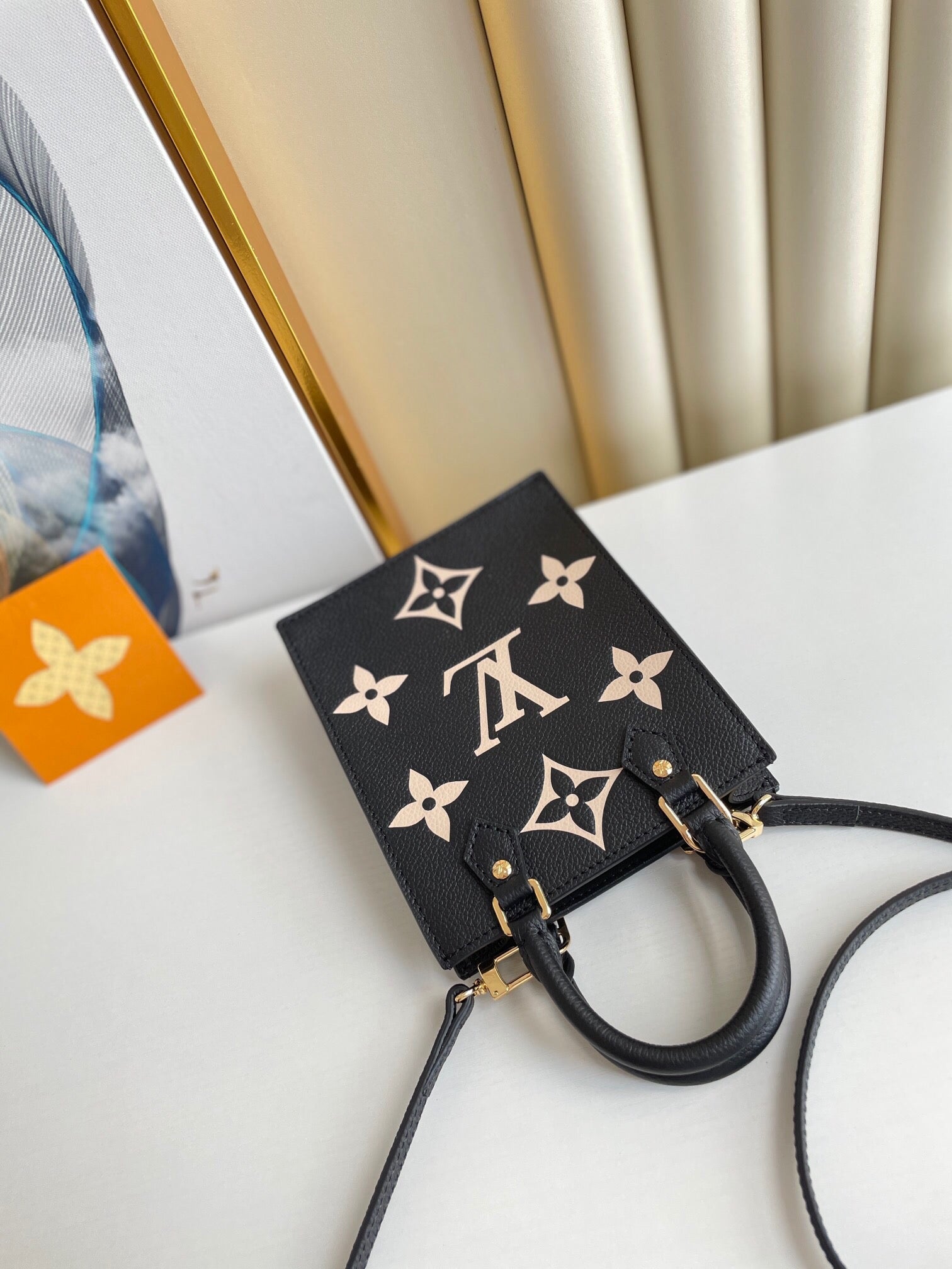 Louis Vuitton Petit Sac Plat Monogram Empreinte Black/Cream Leather Tote Bag