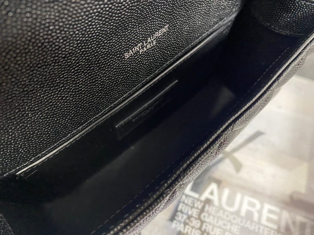 Saint Laurent Medium College Monogram Bag in Black Matelassé Leather with Black Metal Hardware