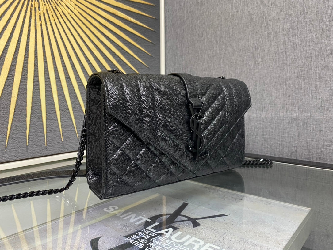 Saint Laurent Medium College Monogram Bag in Black Matelassé Leather with Black Metal Hardware