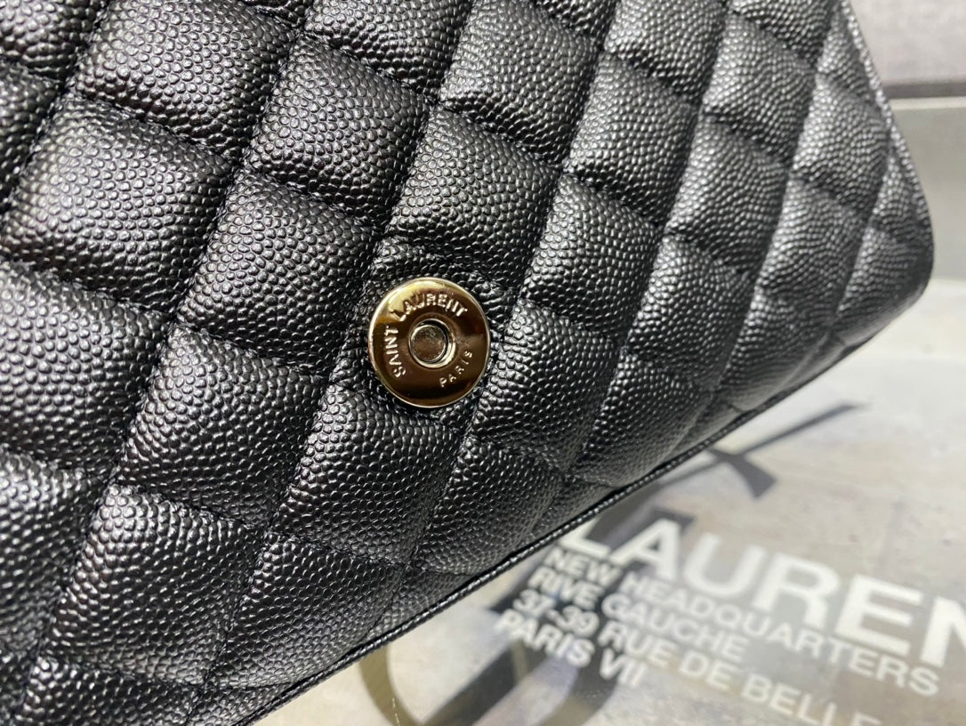 Saint Laurent Medium College Monogram Bag in Black Matelassé Leather with Black Metal Hardware