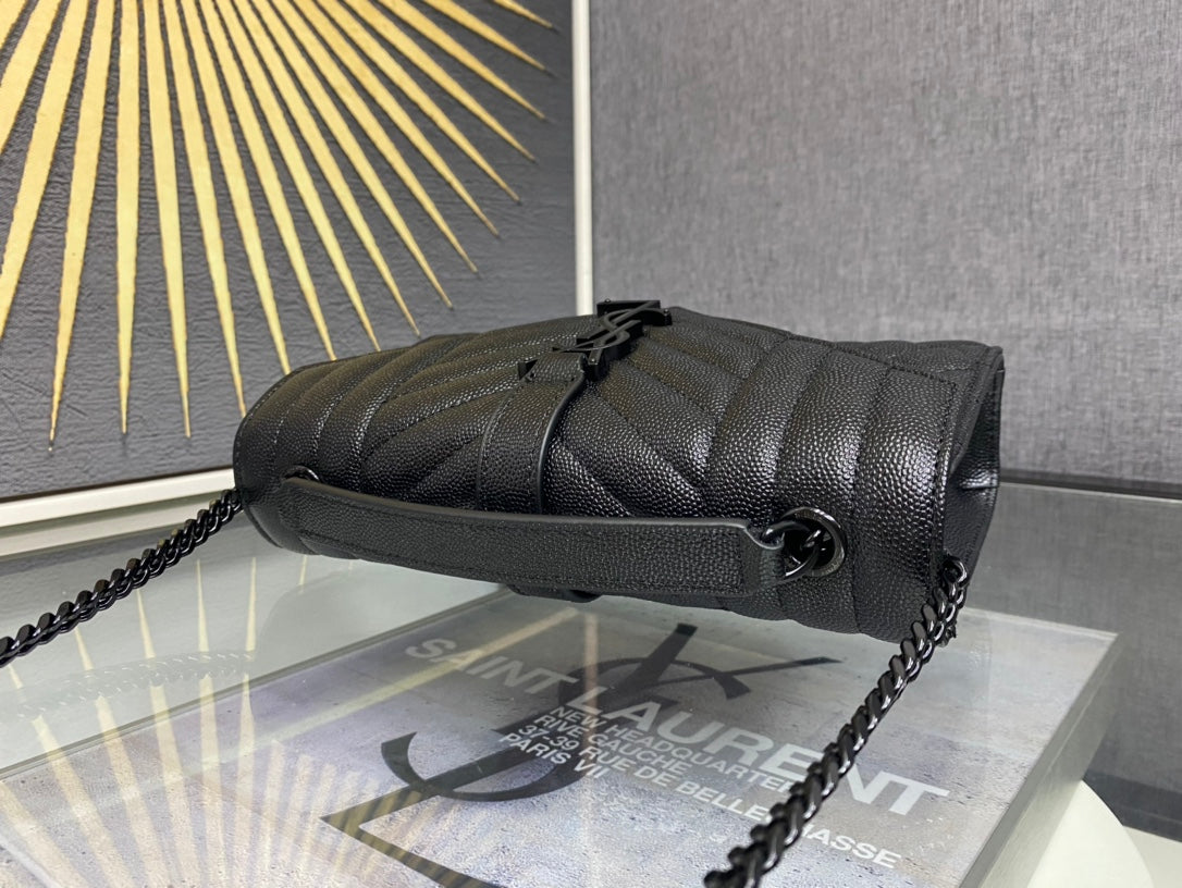 Saint Laurent Medium College Monogram Bag in Black Matelassé Leather with Black Metal Hardware