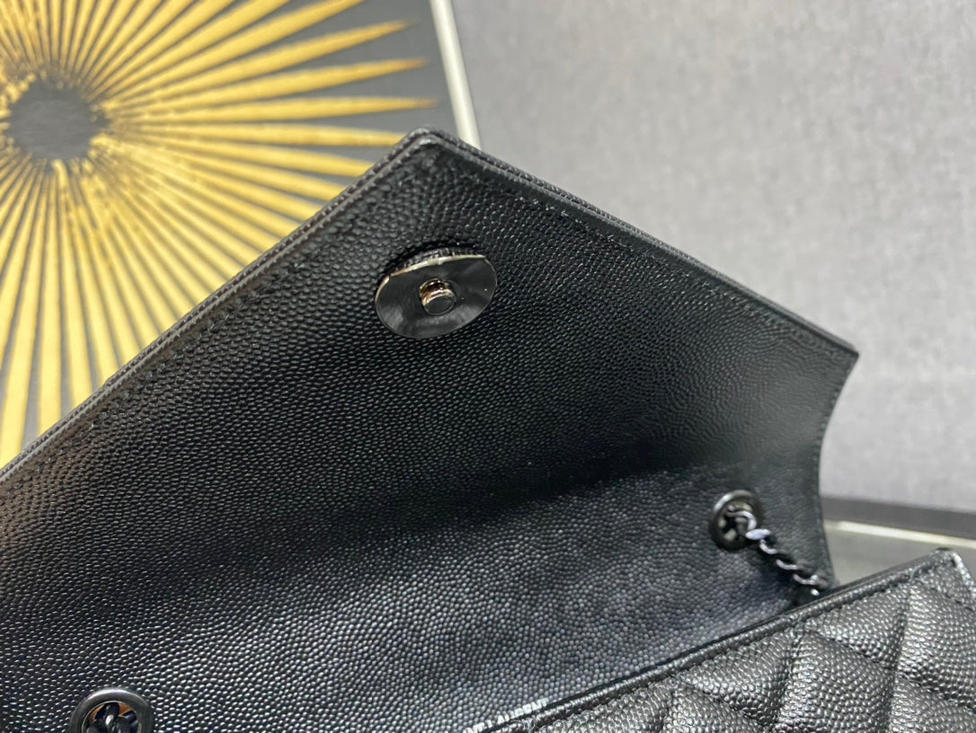 Saint Laurent Medium College Monogram Bag in Black Matelassé Leather with Black Metal Hardware
