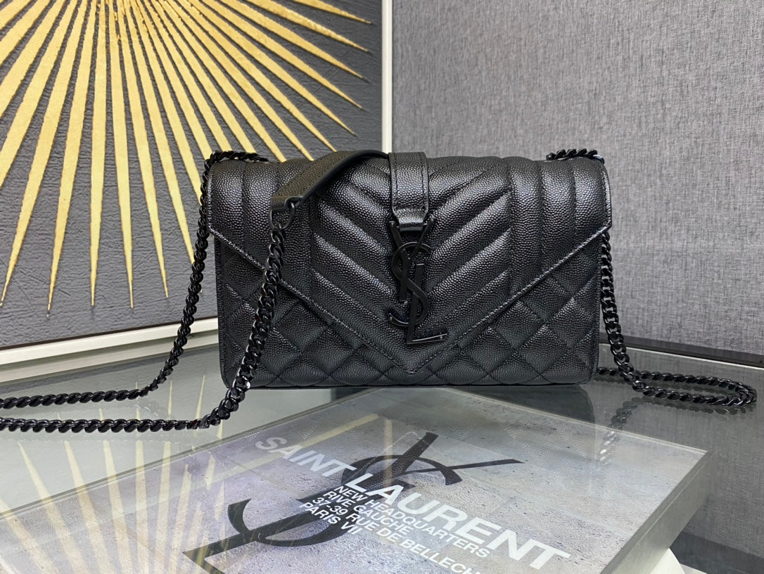 Saint Laurent Medium College Monogram Bag in Black Matelassé Leather with Black Metal Hardware
