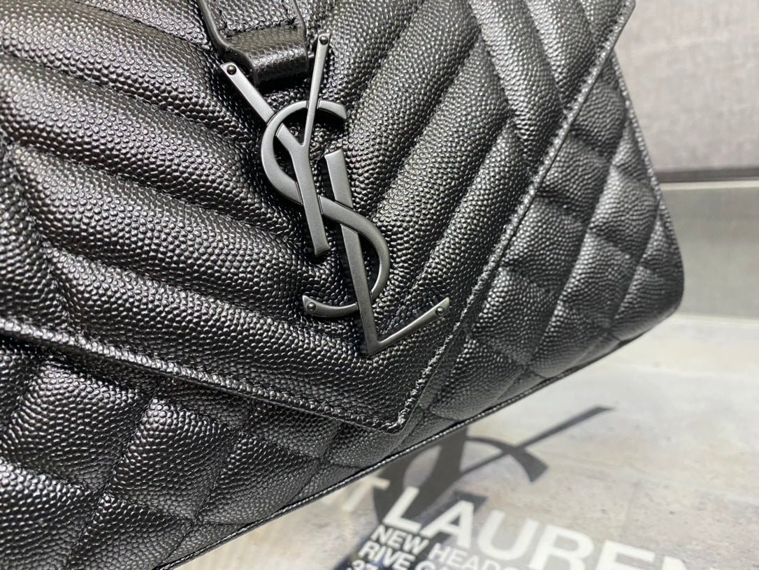 Saint Laurent Medium College Monogram Bag in Black Matelassé Leather with Black Metal Hardware