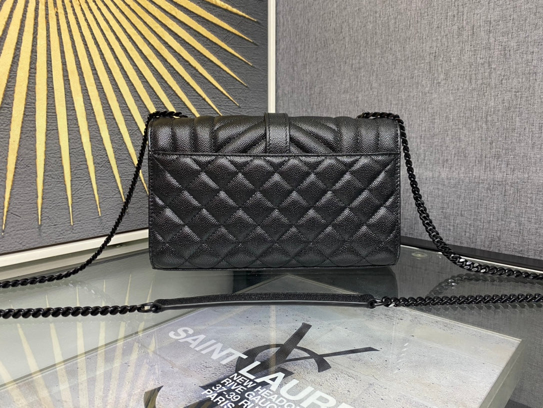 Saint Laurent Medium College Monogram Bag in Black Matelassé Leather with Black Metal Hardware