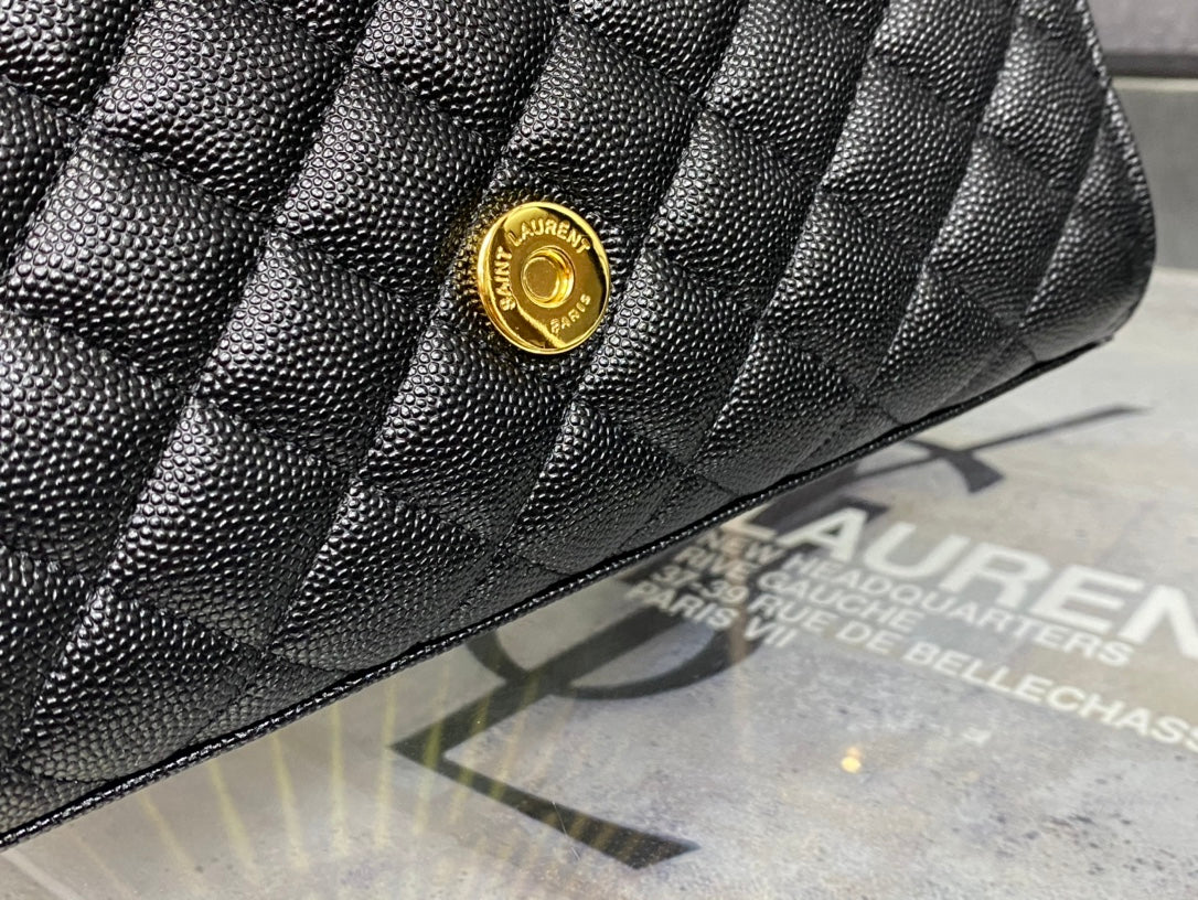Saint Laurent Monogram Envelope Medium Bag in Quilted Leather - Black/Gold