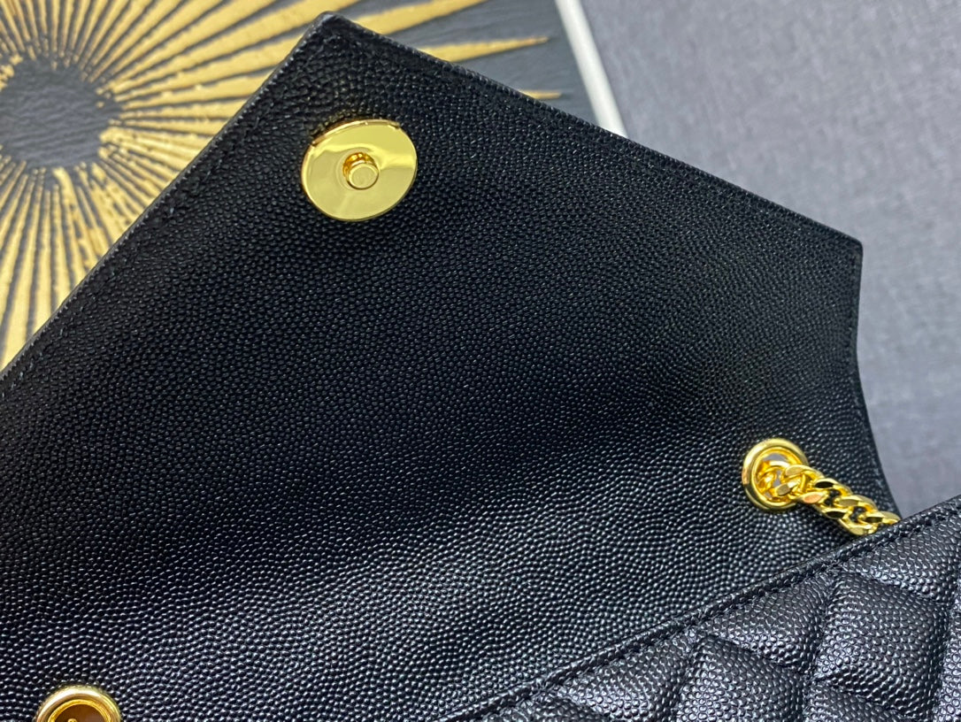 Saint Laurent Monogram Envelope Medium Bag in Quilted Leather - Black/Gold