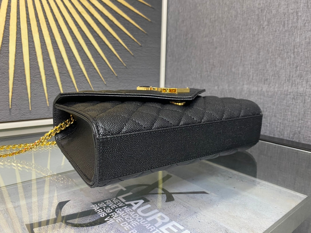 Saint Laurent Monogram Envelope Medium Bag in Quilted Leather - Black/Gold