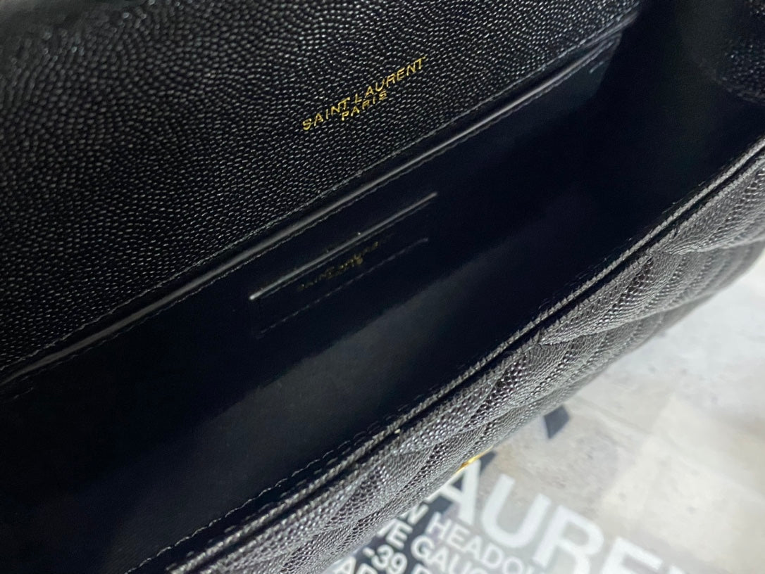 Saint Laurent Monogram Envelope Medium Bag in Quilted Leather - Black/Gold