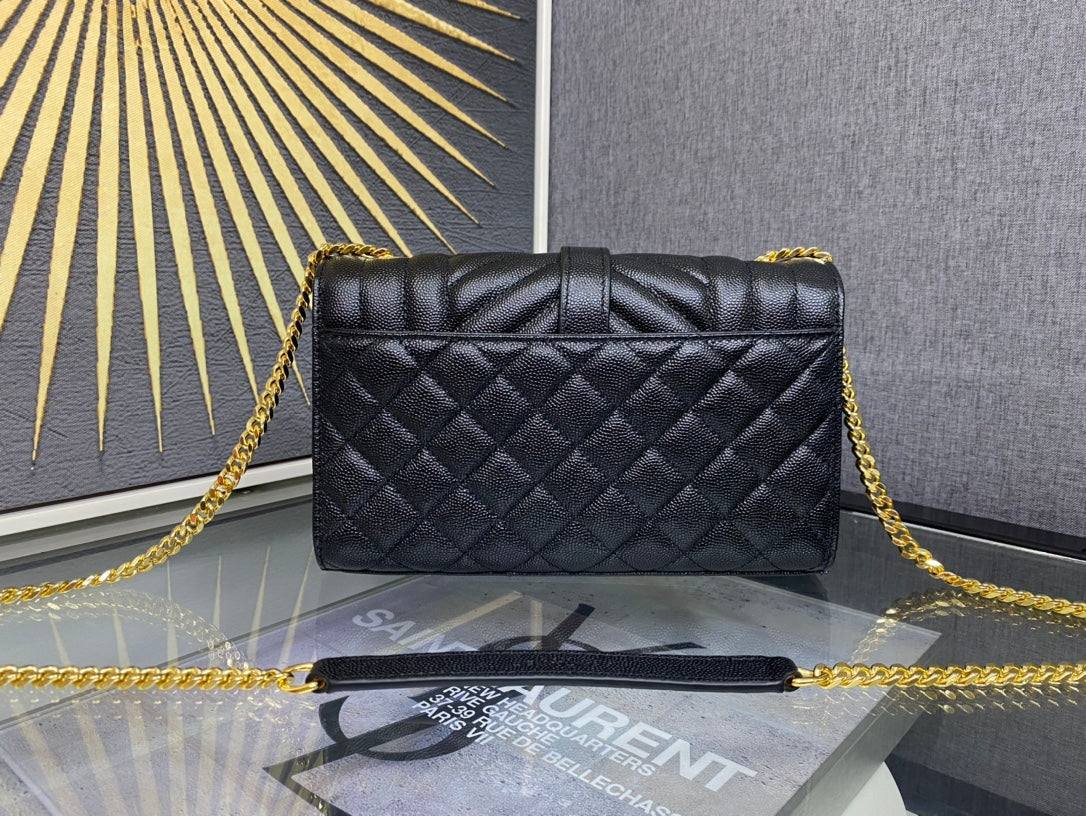 Saint Laurent Monogram Envelope Medium Bag in Quilted Leather - Black/Gold