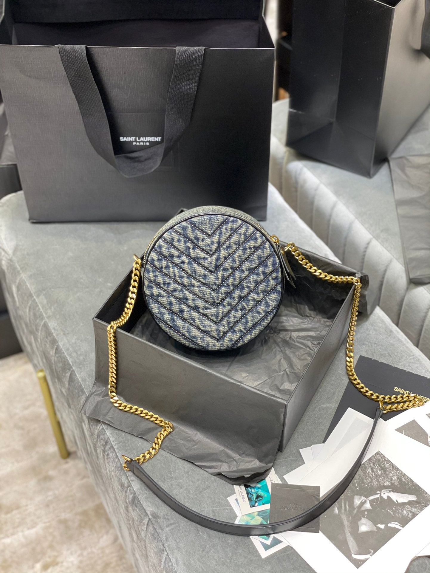Saint Laurent Vinyle Round Monogram Quilted Crossbody Bag - Black