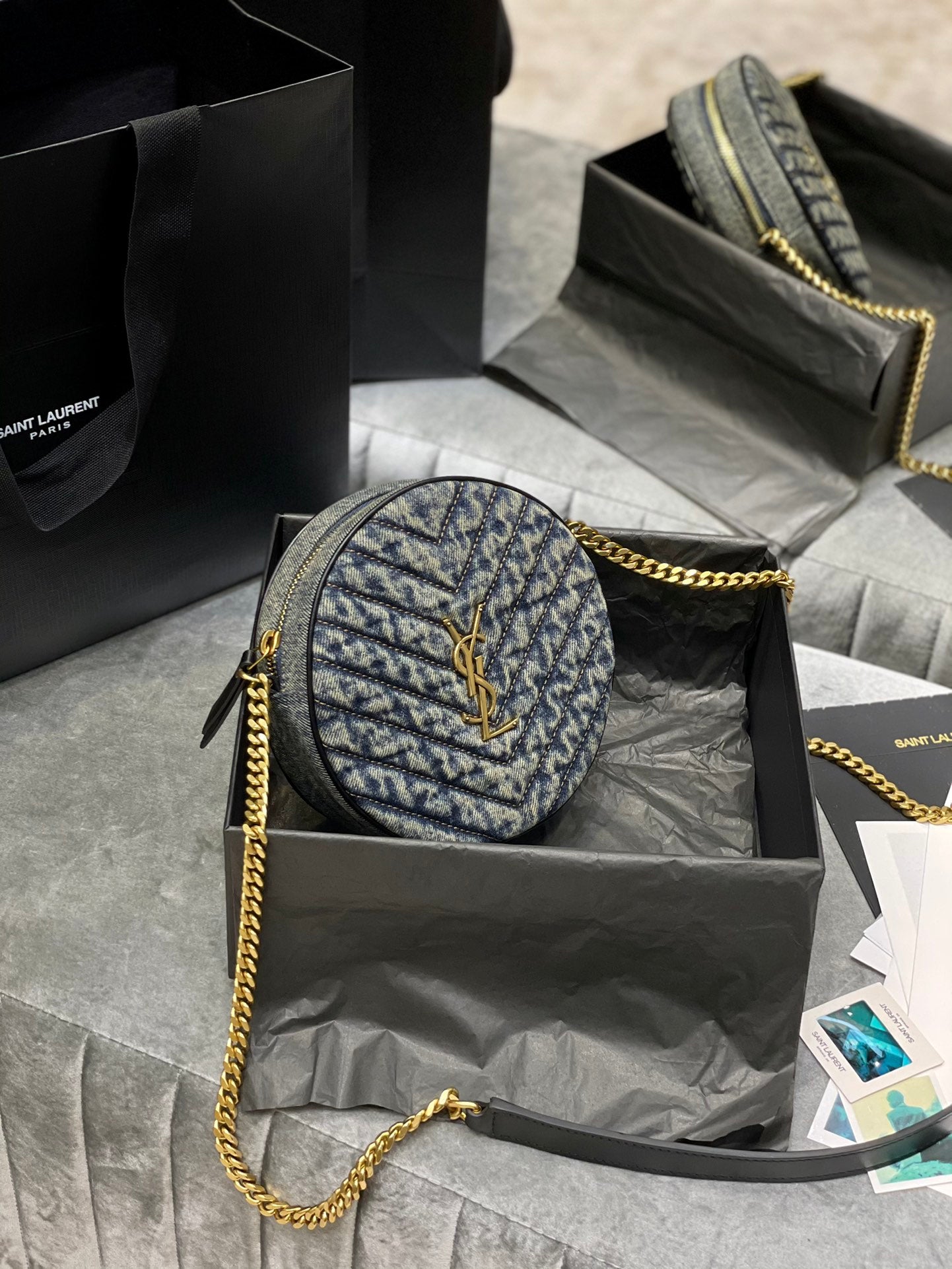 Saint Laurent Vinyle Round Monogram Quilted Crossbody Bag - Black